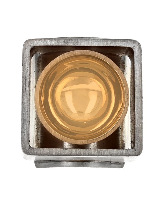 Square Modernist Ring with Bowl Center in Silver and Gold